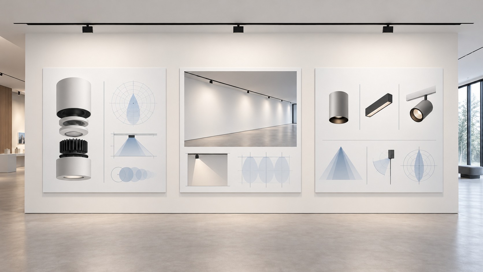 企业展厅图文展板均匀洗墙照明示意