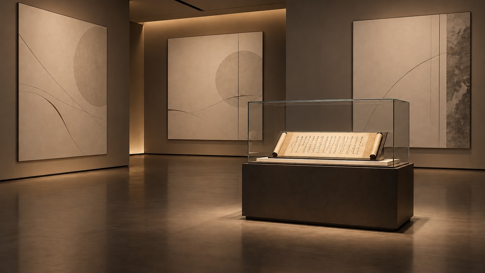 博物馆低环境亮度与展品局部照明层次示意